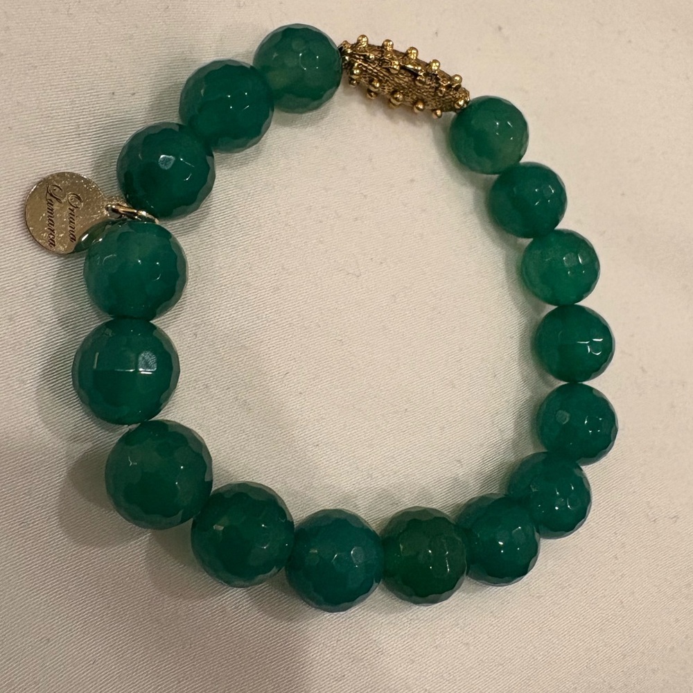 Oriana Lamarca Light Green Jade with Gold Bubble Bar Bracelet